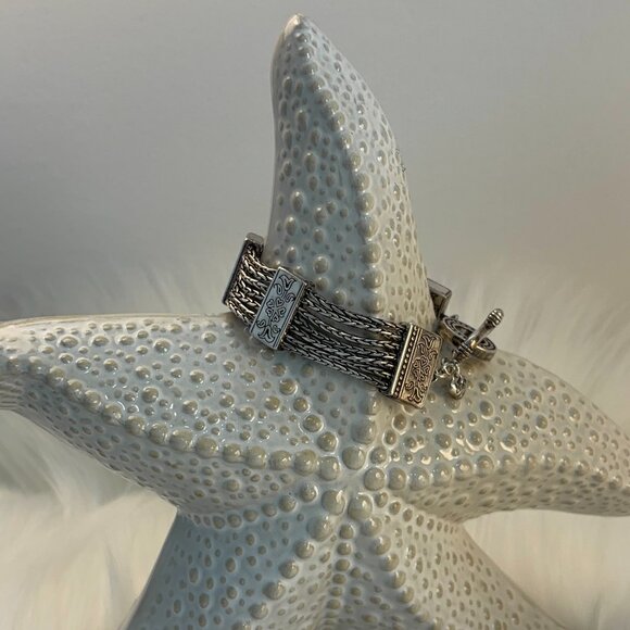 BRIGHTON VINTAGE MULTI-STRAND SILVERPLATED FLORAL BRACELET - Picture 2 of 10